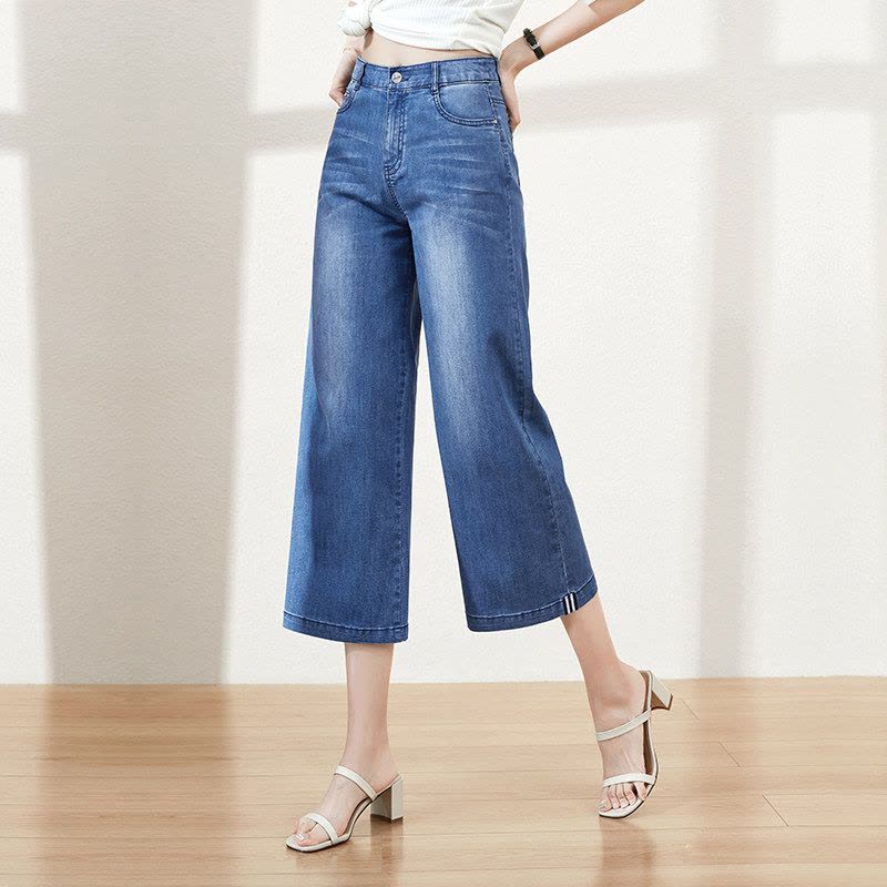 逸阳2020夏季牛仔裤女宽松八分阔腿直筒高腰显瘦百搭韩版裤子薄款图片