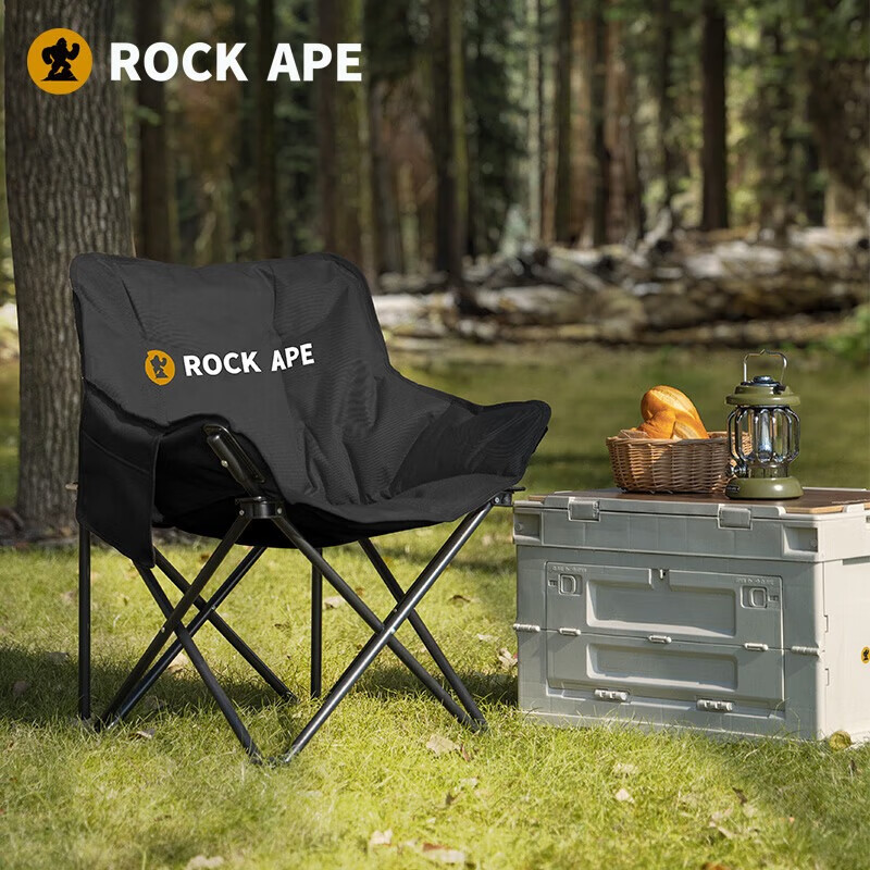 洛克猩球 户外露营便携充棉椅黑色Furniture折叠桌椅RAC0025