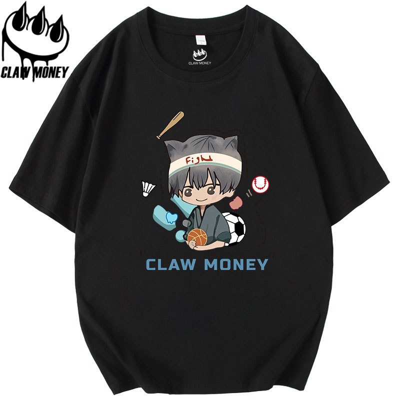Claw money短袖t恤男士圆领纯棉ins学生半袖宽松半截袖青少年体恤
