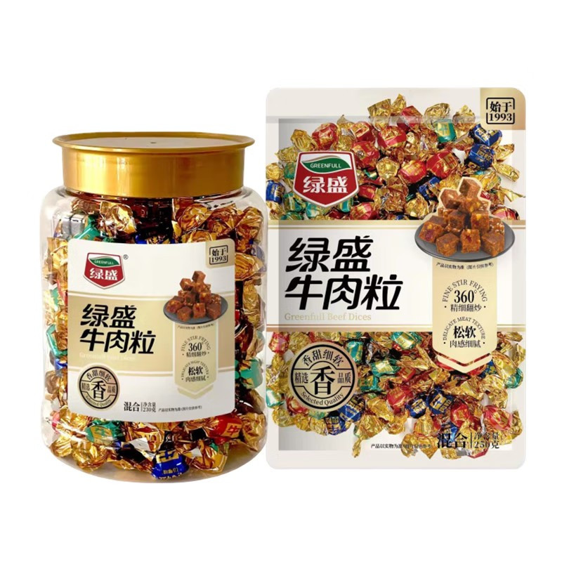 绿盛绿盛牛肉粒送礼年货肉类熟食即食零食休闲食品网红小吃 230g牛肉粒罐装[1罐]