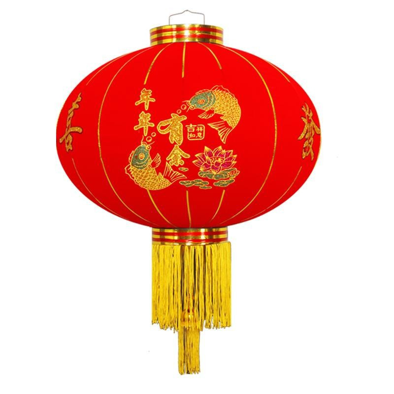优橙 大红欢度佳节植绒灯笼户外防水新年春节铁口灯笼厂家灯笼60#直径38厘米 30个起订