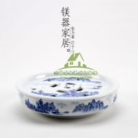新款陶瓷茶盘 托盘 茶船圆形茶台茶座青花瓷功夫茶具茶盘储水双层茶托水具水杯