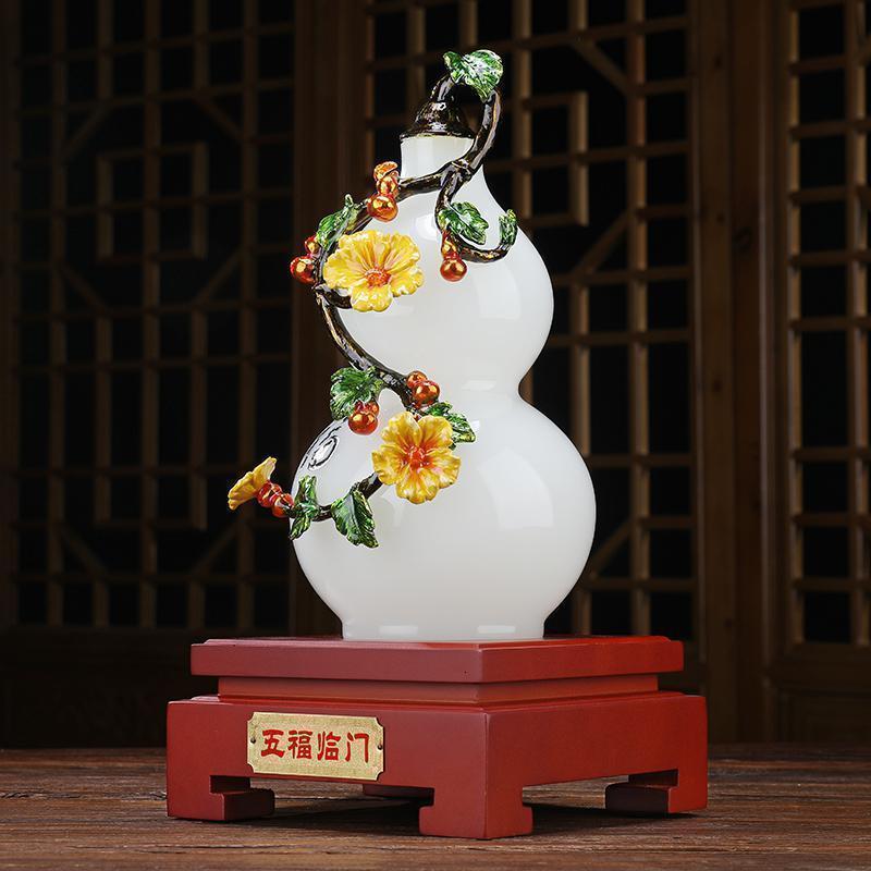 珐琅彩《五福临》葫芦摆件风水琉璃玉工艺品家居琉璃玉
