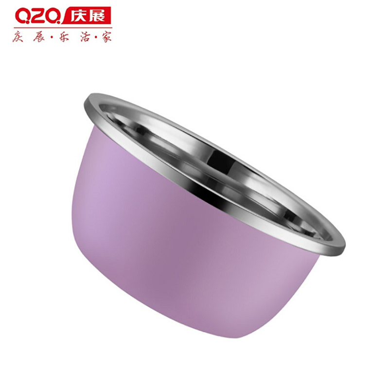 庆展(QZQ)20cm加深外径彩色调料缸 彩色不锈钢盆 加厚圆形洗菜沥水盆和面盆厨房烘焙打蛋盆PQ20S-7C 1只装