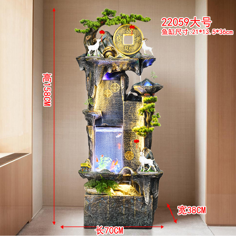 客厅水幕墙鱼缸假山喷泉办公室招财高山流水摆件循环水系景观落地