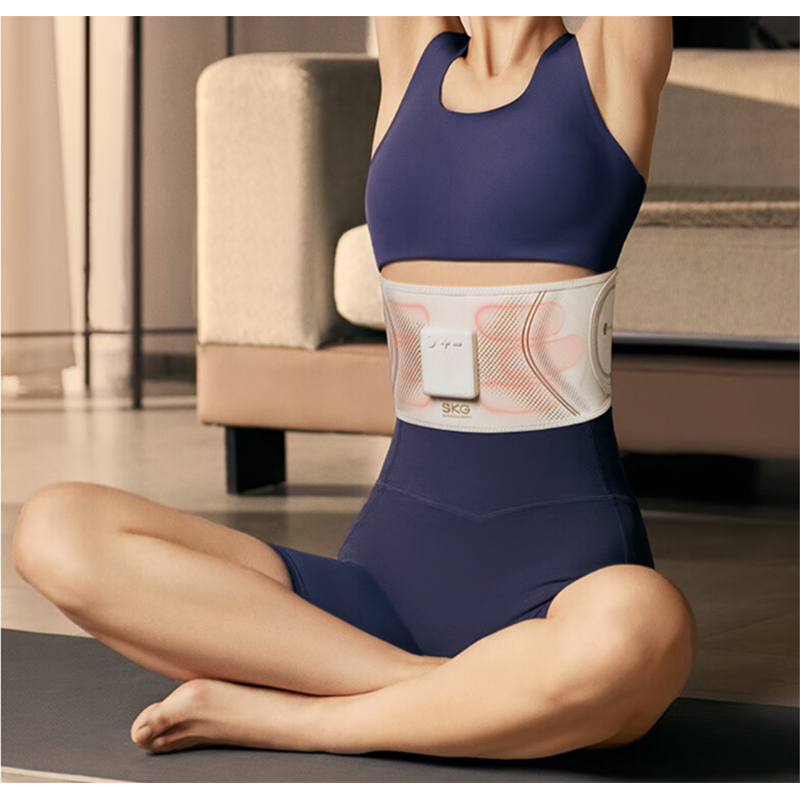SKG腰部按摩仪暴汗束腰塑形运动健腹燃脂揉腹仪大姨妈暖宫护腰带G3-1 米黄色