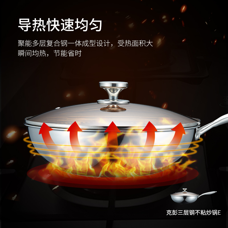 BRK Germany德国炒锅克彭全面屏蜂窝炒锅不粘锅炒菜锅E款304不锈钢锅具物理不粘烹饪用具32cm电磁炉燃气灶通用