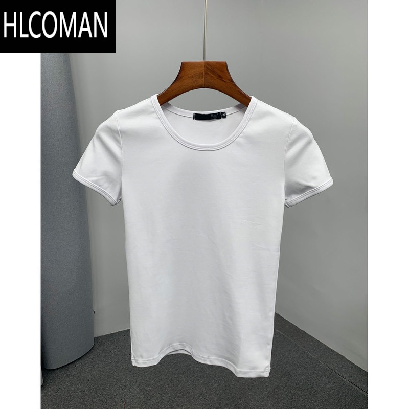 HLCOMAN2025夏季新款白色修身短袖t恤 男士青年高弹力光板黑色半袖打底衫