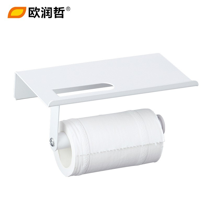 欧润哲(ORANGE) 厚铁制纸巾托架 白色纸巾架卫生间厕所卷纸巾盒托架可放手机109316
