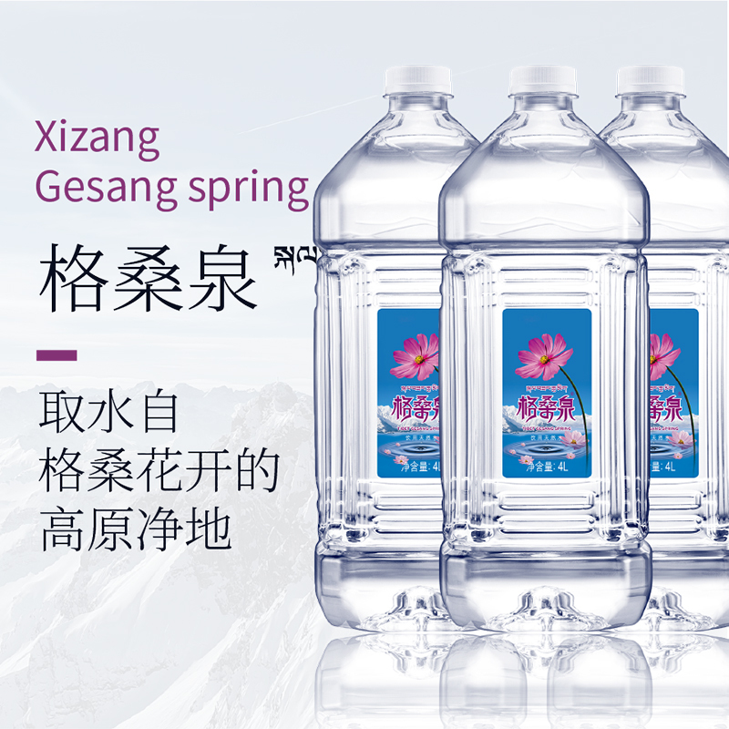 西藏高品质天然矿泉水 格桑泉 4L*4桶 弱碱小分子低氘低钠 整箱装 高原冰川水