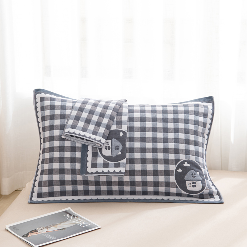 北极绒/BejirogA类加厚六层纱布纯棉枕巾一对装全棉纱布加大三层枕头巾四季学生成人隔汗隔脏盖巾高清大图