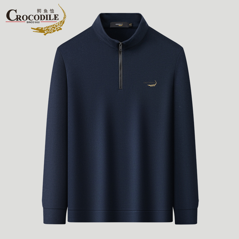 鳄鱼恤CROCODILE 长袖卫衣POLO衫男士秋冬翻领套头外穿半拉链纯棉T恤高清大图