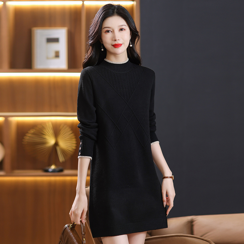 反季秋冬山羊绒衫女士半高领套头毛衣宽松慵懒大码毛衫针织打底衫新颖特卖长袖特卖 M 90913黑色