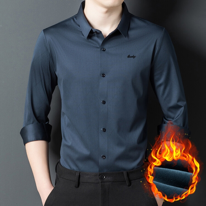 恒源祥男装服饰加绒免烫男士衬衫锦氨厚保暖衬衣商务休闲上衣冬