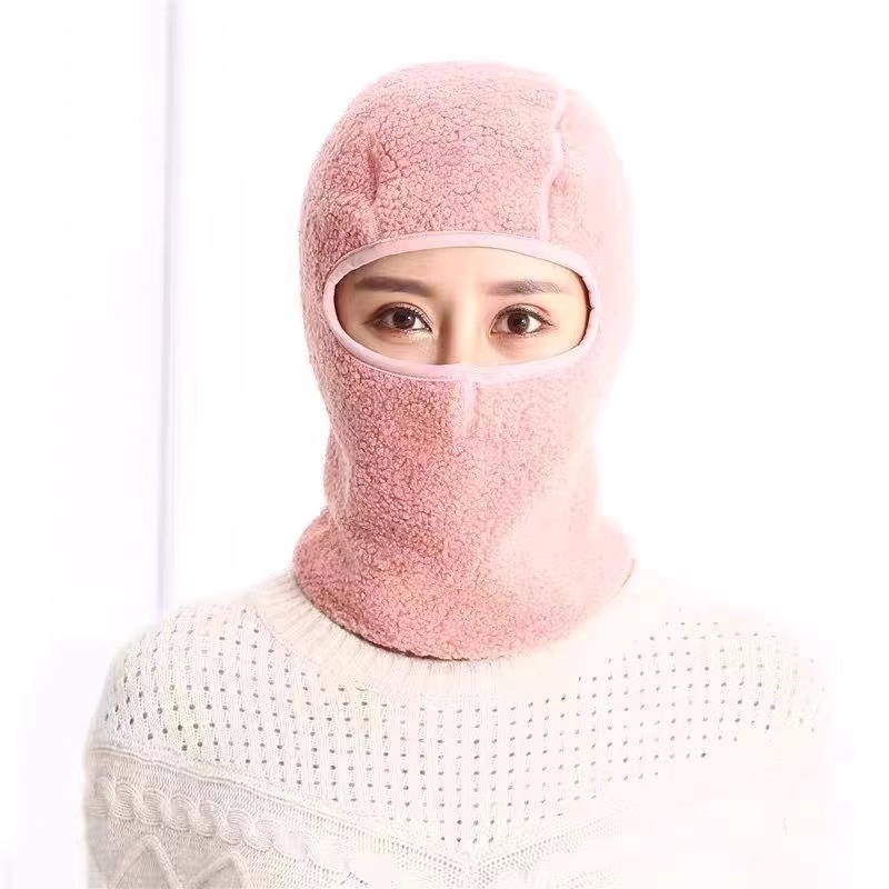 冬季保暖头套男女防风帽防寒面罩骑行围脖护脸罩骑电动车装备 摇粒绒（粉色）一体