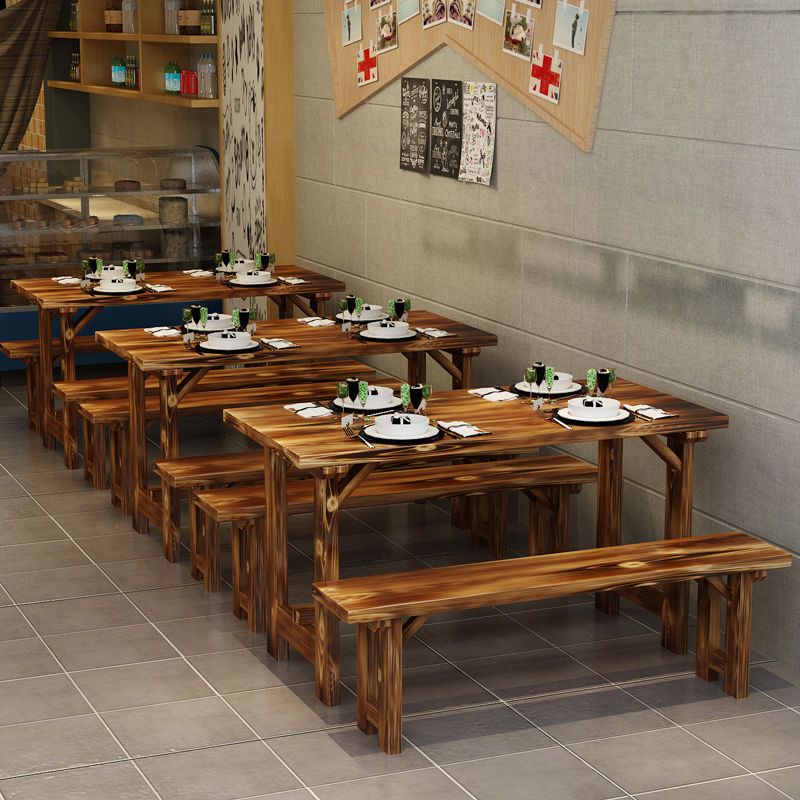 苏宁放心购实木饭店快餐桌子面馆小吃店烧烤餐厅餐桌仿古火锅店碳化桌椅组合A-STYLE家具