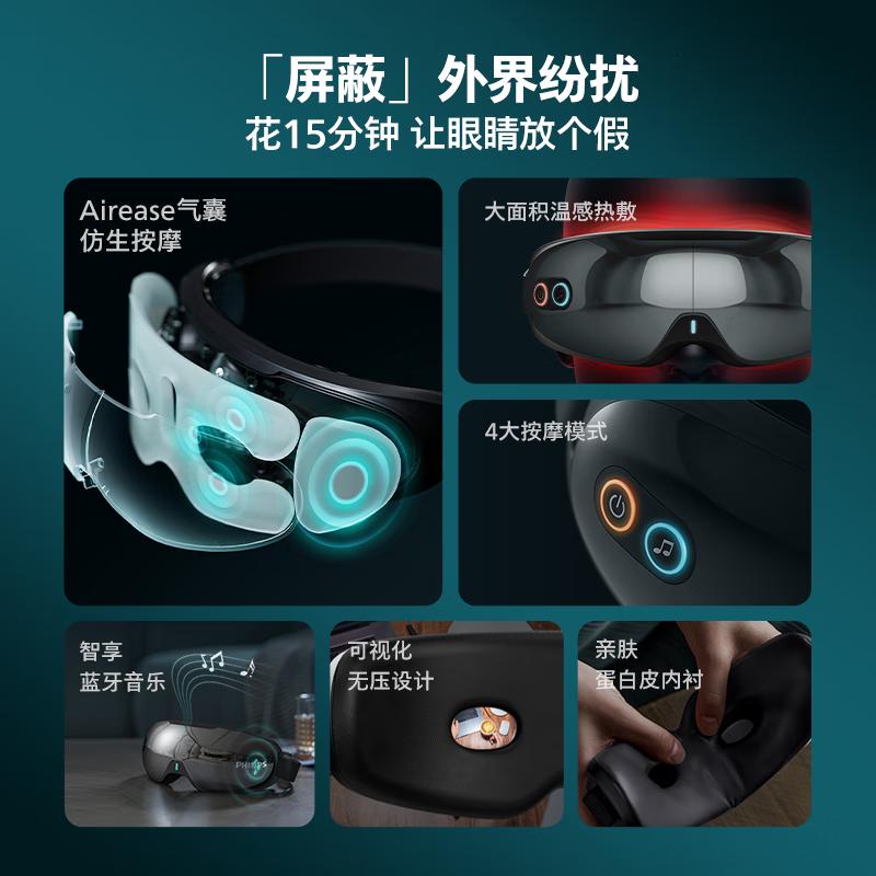 飞利浦(PHILIPS)眼部按摩仪护眼仪 热敷眼罩全包裹仿生气囊眼睛按摩器蓝牙送爸妈男女友老婆生日节日礼物3203E高清大图