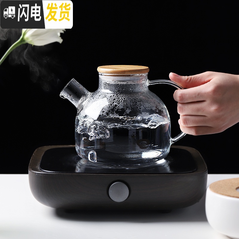 三维工匠玻璃花茶壶茶叶泡茶壶可高温水壶蜡烛底座加热煮茶器家用茶具套装 竹茶盘高清大图
