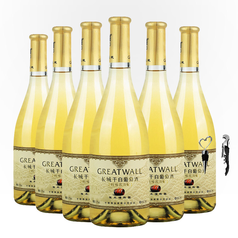 国产葡萄酒整箱六支greatwall中粮长城特级莎当妮干白葡萄酒长城干白