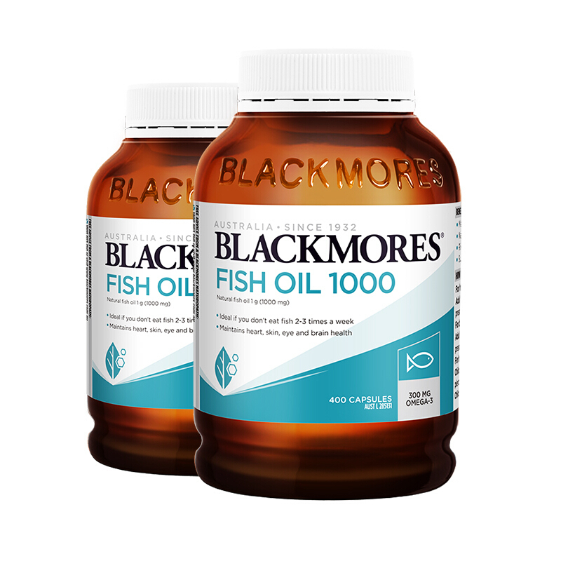 2件装丨BLACKMORES澳佳宝原味深海鱼油400粒/瓶装软胶囊含欧米伽3中老年专用DHA 膳食营养补充剂 澳洲进口