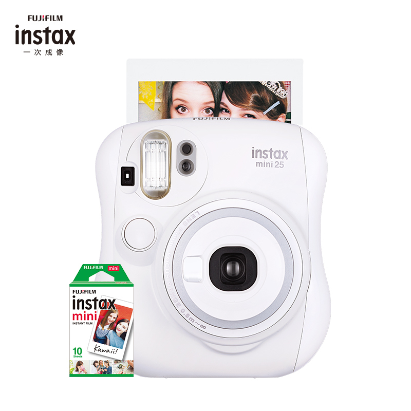 富士(FUJIFILM)INSTAX 拍立得 相机 一次成像胶片相机 mini25相机 白色套装 含10张富士小尺寸胶片