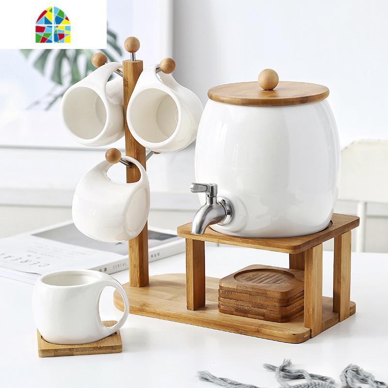 北欧创意凉水壶套装家用杯子冷水壶带龙头可高温客厅水杯水具 FENGHOU 锤纹杯矮款6只