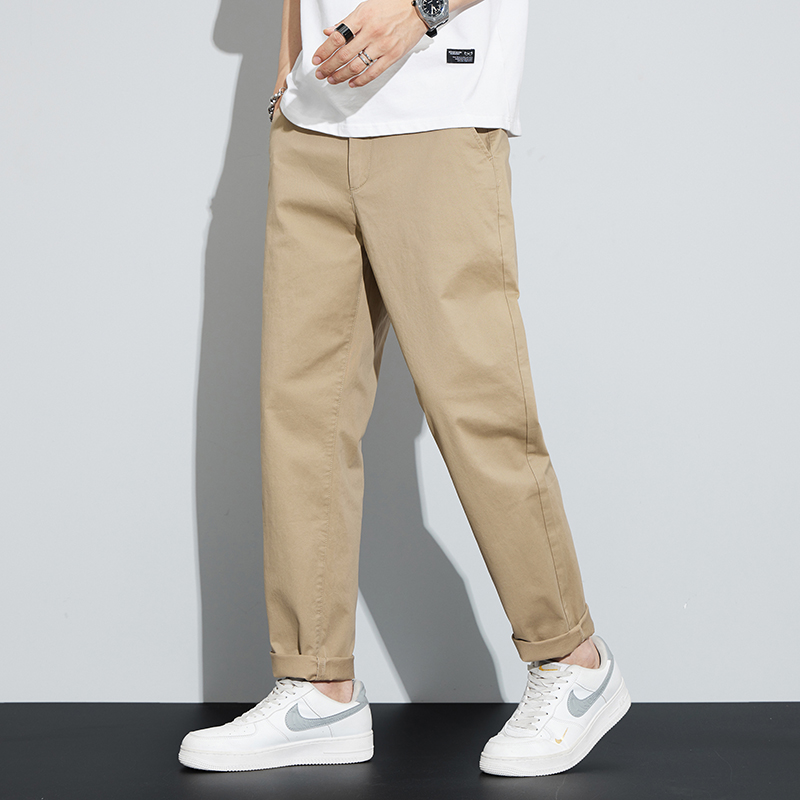 金盾(KIN DON)夏季直筒休闲裤男九分裤宽松修身潮流男裤弹力纯棉卡其浅色裤子高清大图