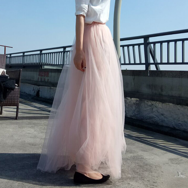 超长多层网纱半身裙及踝春多层蓬蓬百褶裙仙女飘逸粉色拖地纱裙粉红色