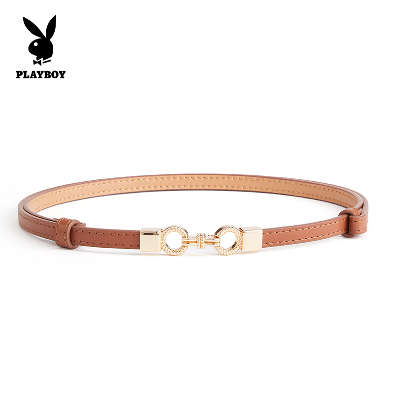 花花公子皮带女装饰百搭真皮细腰正品新款可调节通勤休闲细款腰搭高清大图