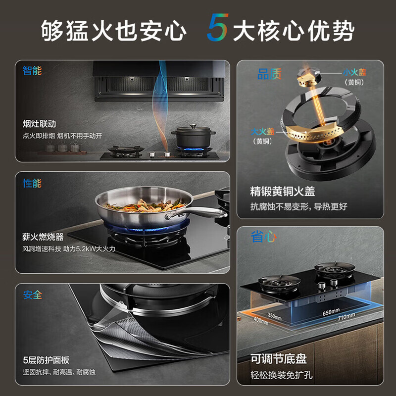 老板(Robam)[E2S顶配款]双子星30风量1500Pa静压智联烟机 5.2kW大火力灶具66X8-E2+D2高清大图