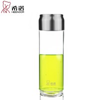 希诺玻璃杯透明水杯 带盖加厚创意杯子户外便携带提环防漏随手杯525ml XN-6036