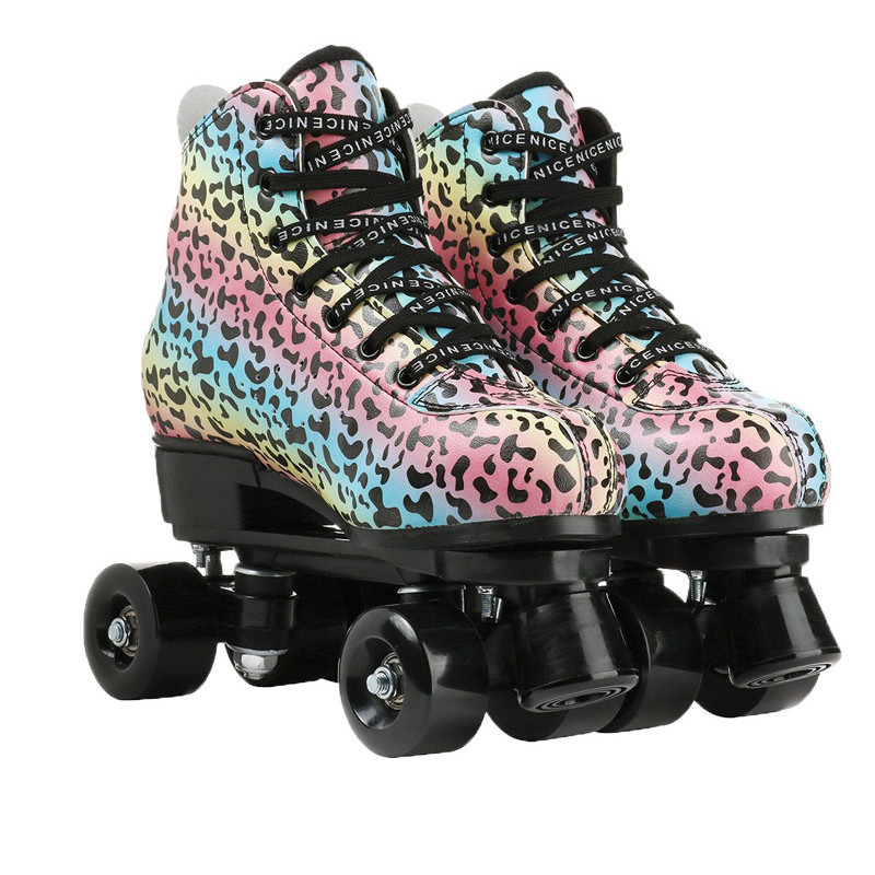 溜冰鞋旱冰鞋滑轮黑色带灯发亮闪光轮双排四轮滑鞋儿童成人男女款