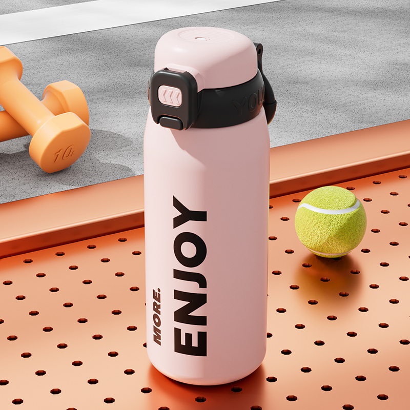 保温杯高颜值2024新款儿童水杯上学专用可爱学生杯子女带吸管保冷 黑盖粉色520ml