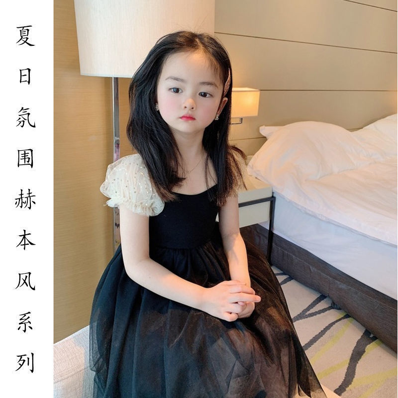 女童连衣裙2021年夏季新款儿童泡泡袖网纱小黑裙洋气中大童时尚潮 泡泡袖小黑裙[优质面料 舒适透气] 110(32斤以内