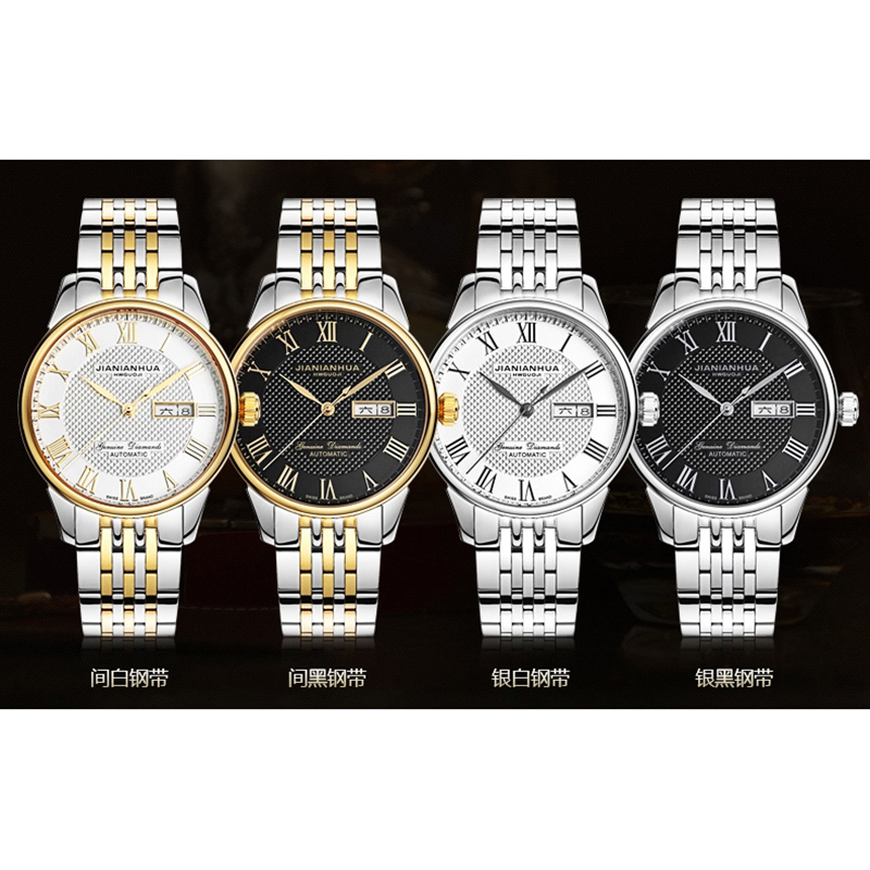 嘉年华CARNIVAL手表商务力洛克系列男士全自动机械表 男休闲时尚复古罗马大三针防水金属双日历男表腕表8605G双历款高清大图