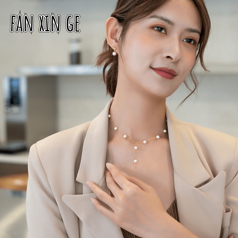 [Fan xin Ge]18K金满天星珍珠项链天然淡水珠颈链正品天然送女友 老婆生日礼品
