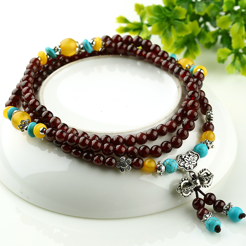 石榴石手链多层手环酒红石榴石手串女款手饰品送女朋友七夕情人节礼物