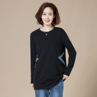 迪鲁奥（DILUAO)新款女装打底衫女长袖大码宽松中长款妈妈纯棉恤春秋胖女人遮肚显瘦上衣_970 黑色 2XL