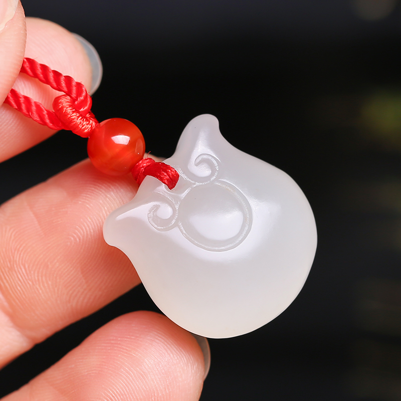 和田玉如意锁吊坠 白玉岁岁平安宝宝锁玉石挂件 附送证书