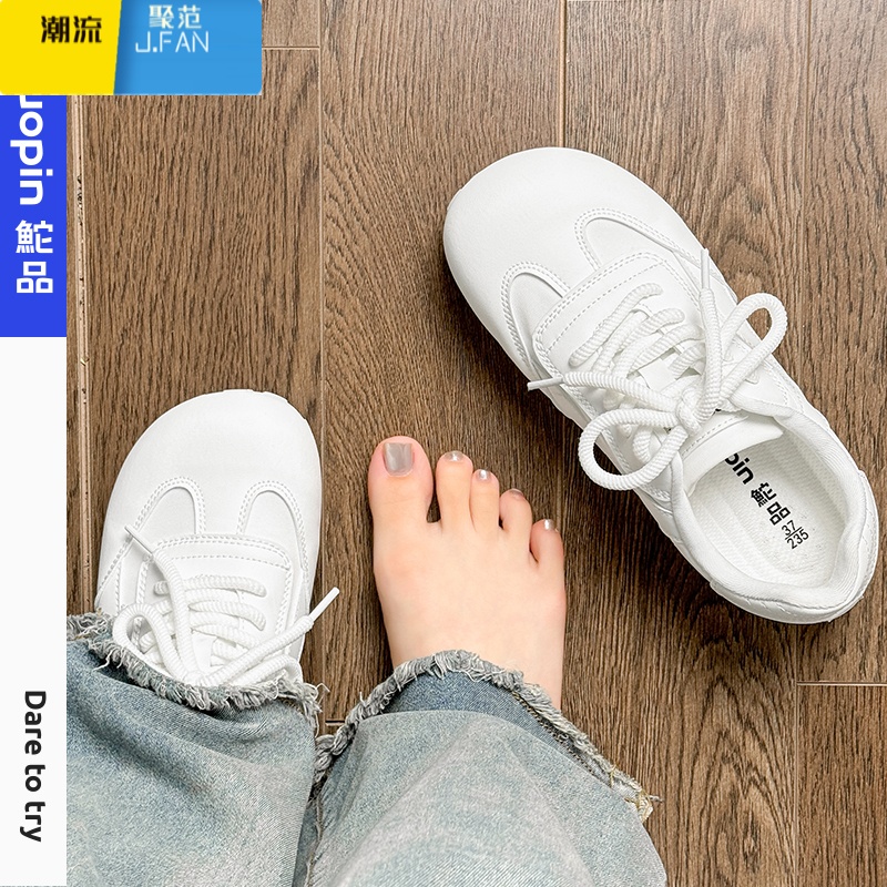 聚范小白鞋女配裙子秋季泡芙德训鞋百搭白色板鞋复古透气平底单鞋高清大图