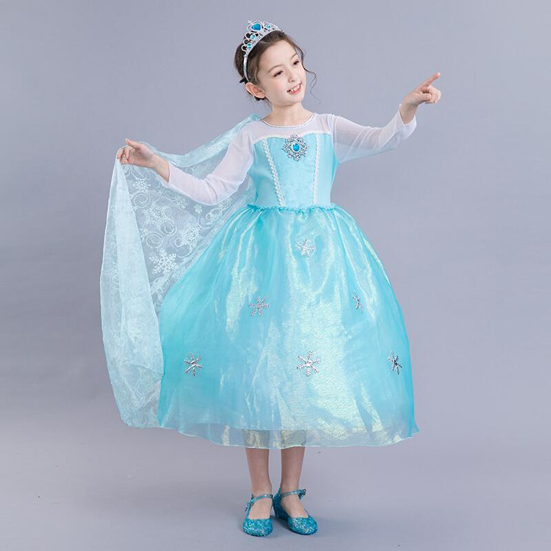 公主裙童装夏季女童连衣裙爱沙艾莎儿童裙子礼服长裙长袖 披纱 皇冠六