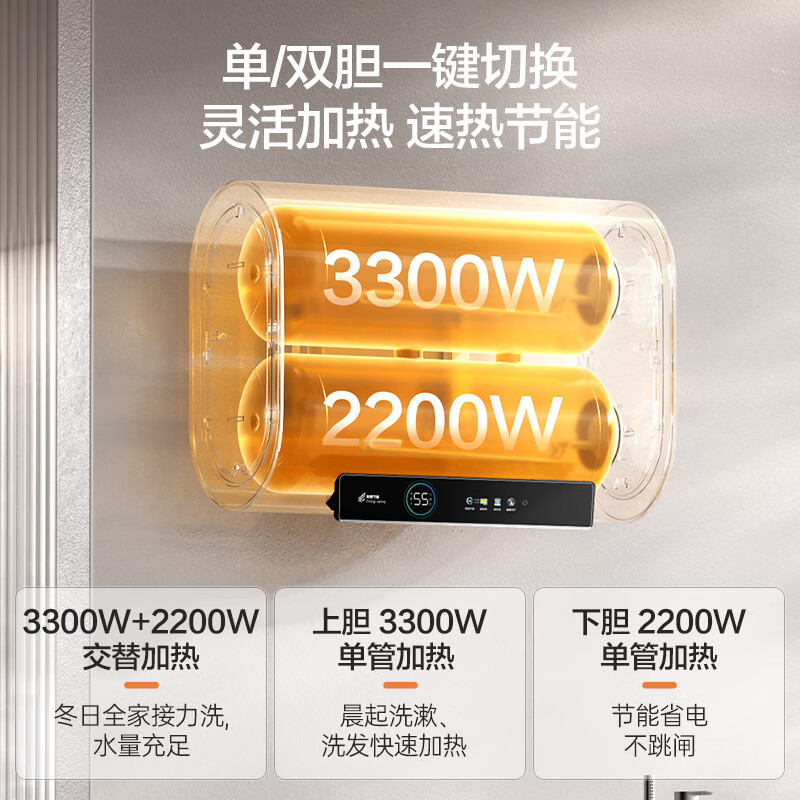 万和(Vanward)[节能星A3Pro]60升超薄双胆扁桶电热水器 3.3/2.2KW变频速热免换镁棒大水量超一级能效高清大图