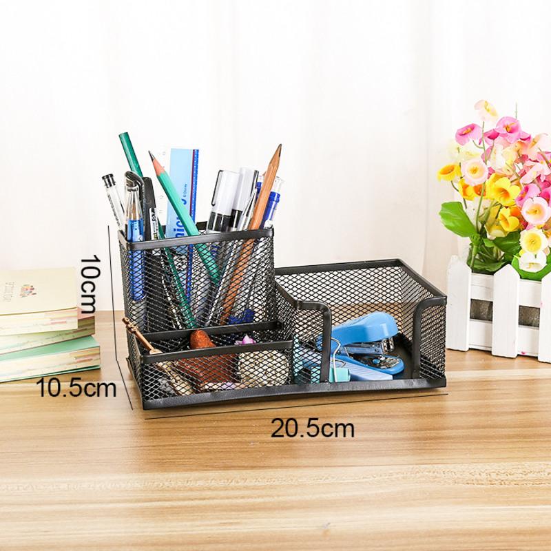 盒桌面摆件简约办公用品笔桶文具收纳办公桌收纳盒笔盒三格黑色送参数