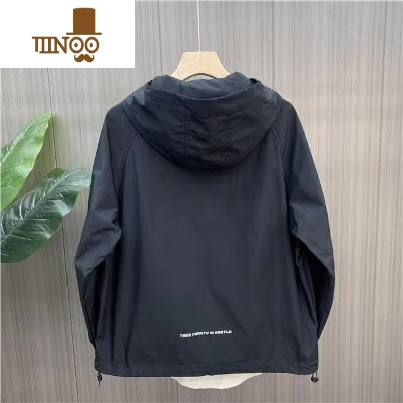 YANXU秋季潮流休闲连帽冲锋衣夹克2023新款男士宽松潮牌百搭工装外套U高清大图