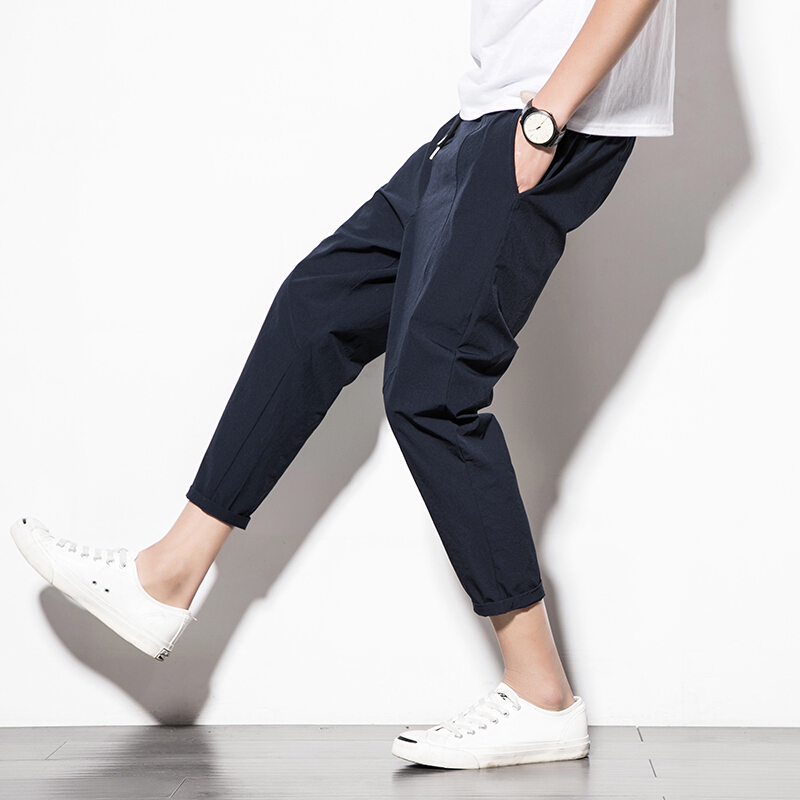 夏裤子男休闲裤宽松直筒九分裤男士速干透气大码运动89分裤子