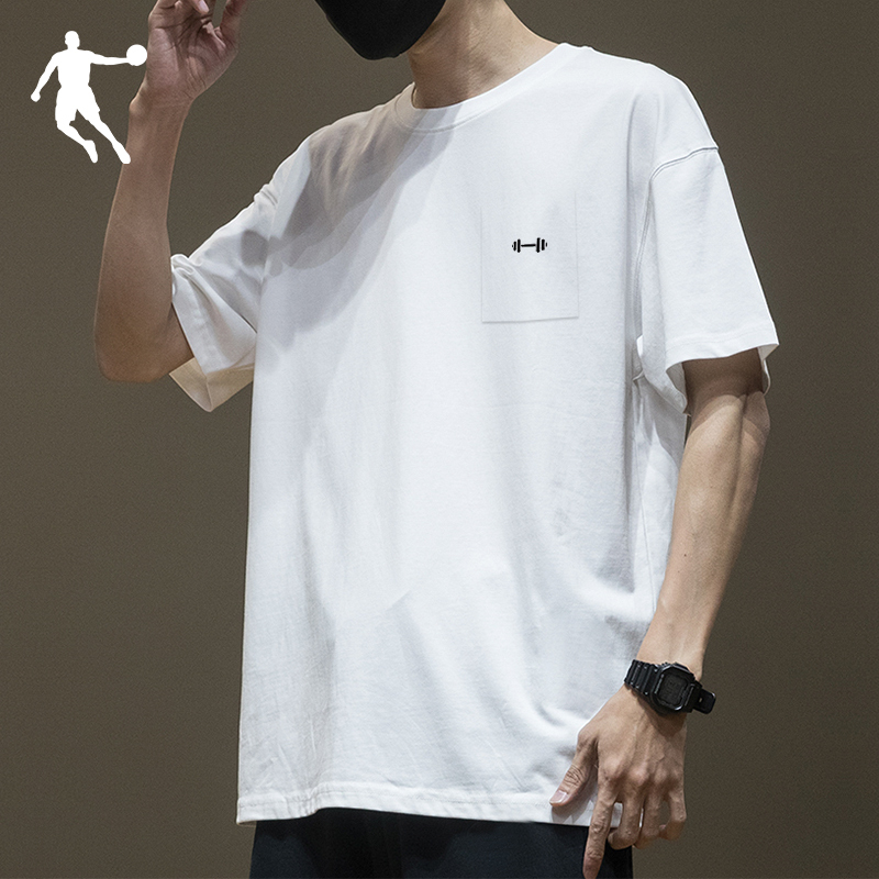 乔丹短袖T恤男夏季新款官方国潮logo印花男装半袖圆领上衣服时尚潮流百搭宽松透气训练运动服学生跑步运动服饰运动T恤男士