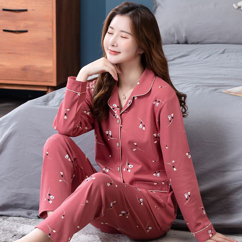 棉睡衣女秋夏款长袖开衫加大码中老年妈妈可外穿月子服套装