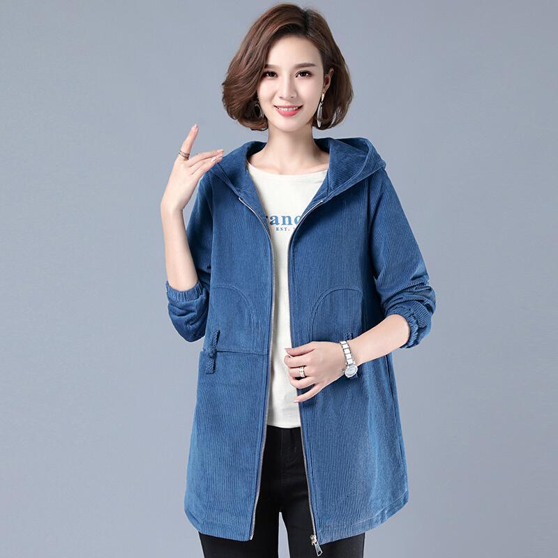 ao)中老年女春秋灯芯绒外套新款宽松夹克上衣中年妈妈秋装常规款风衣