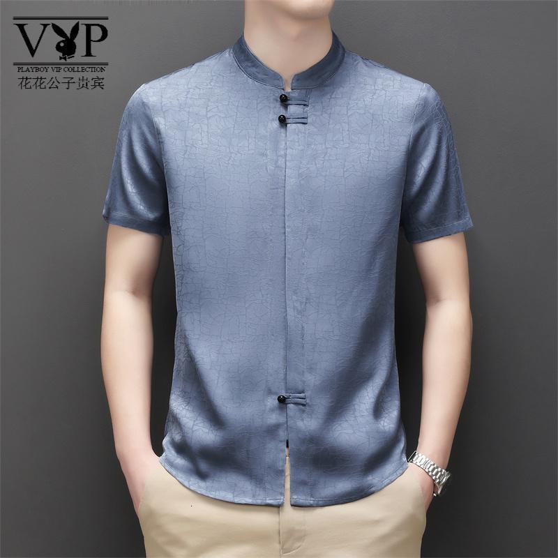 花花公子贵宾 唐装男士短袖中国风夏装中老年人爸爸半袖居士服透气复古男装上衣
