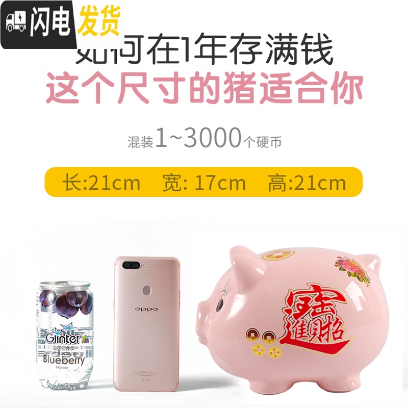 三维工匠猪存钱罐儿童女孩不可取只进不出创意抖音陶瓷储钱罐大容量储蓄罐 蓝色(可进可出)8号高清大图